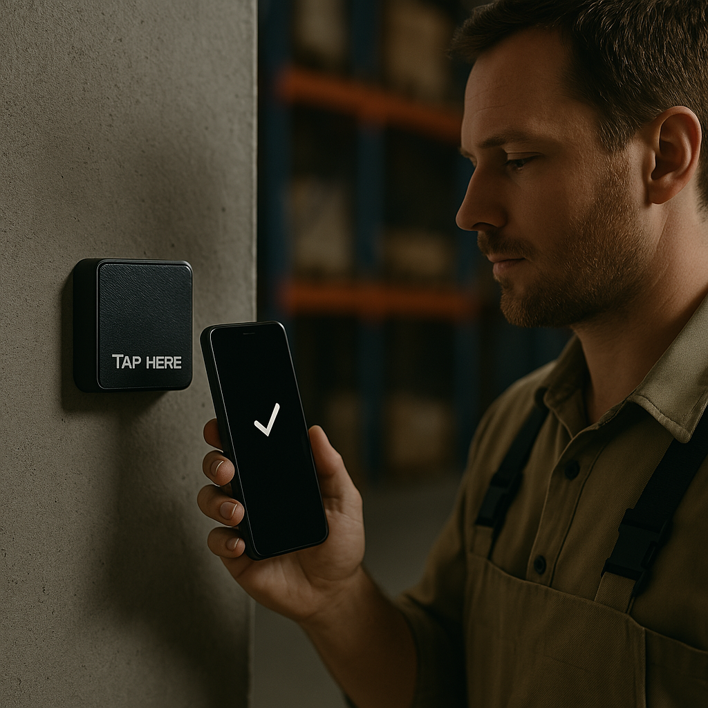 Employee using NFC tag to clock in